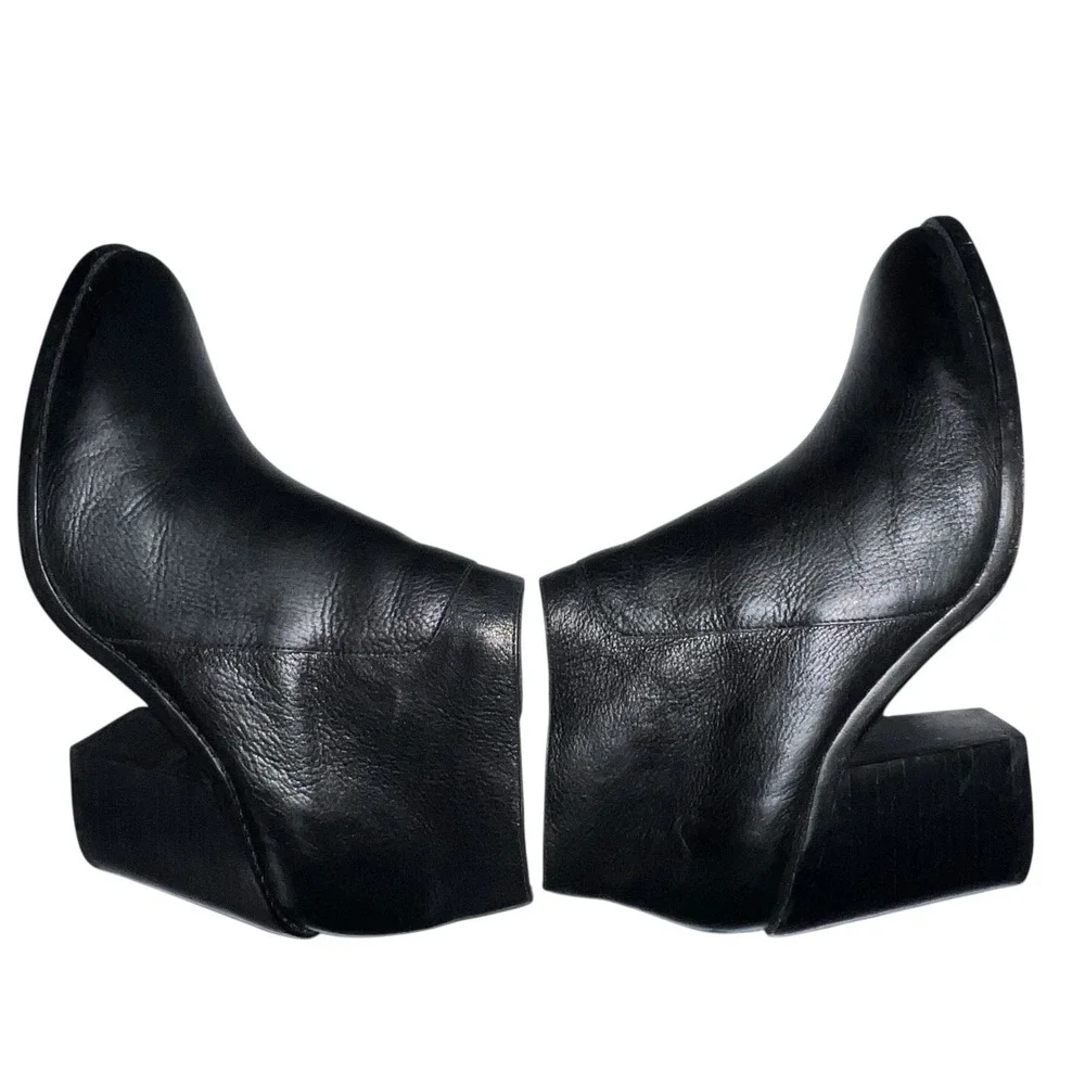 Loeffler Randall Ella Black Leather Chunky Heel Block Ankle Boots Women Size 11B